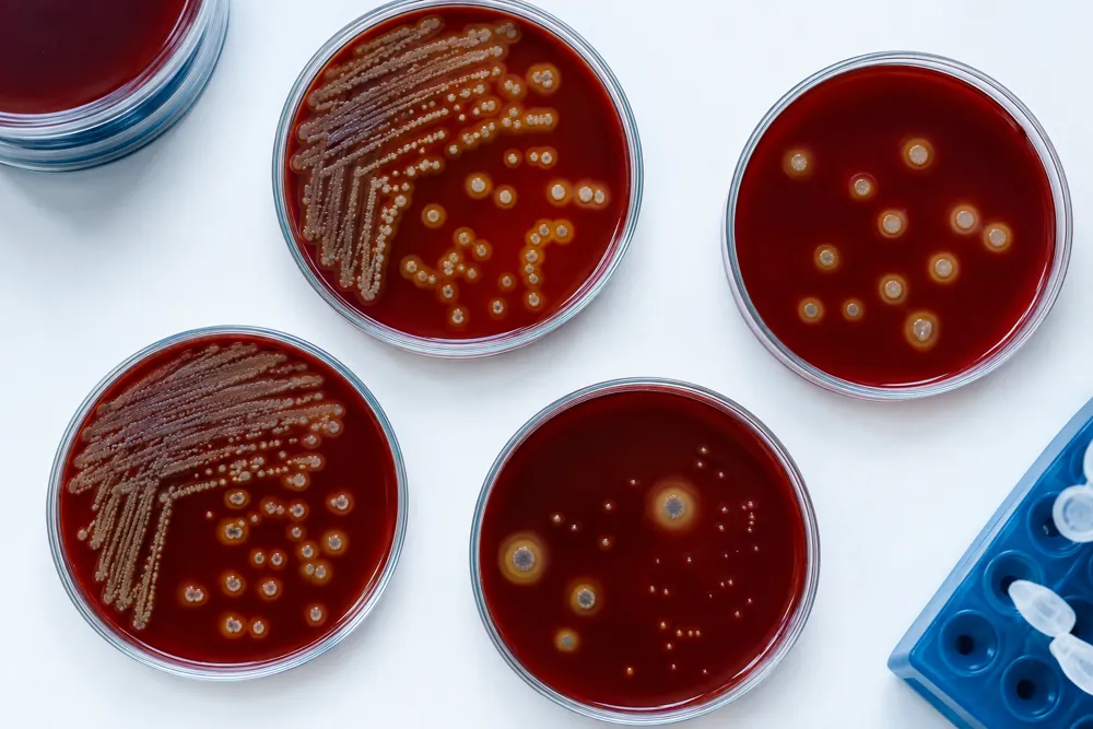 Hemoliz zonları görülen kanlı agar plakları